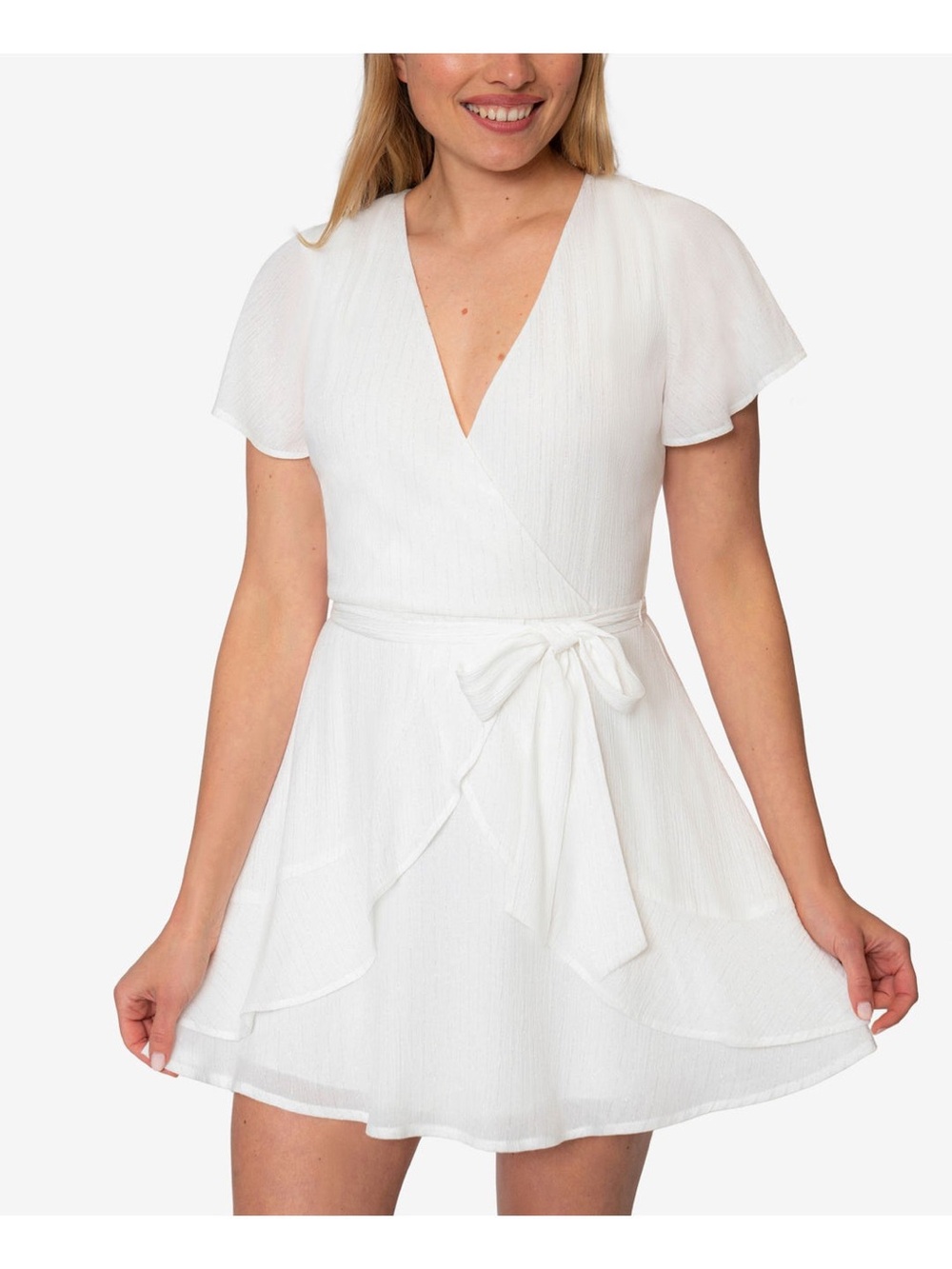 Speechless White Wrap Mini Dress with Tie Waist